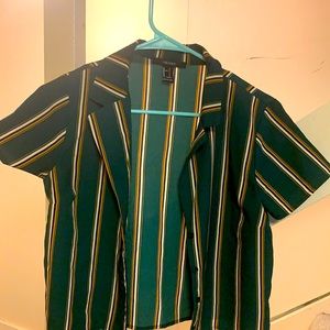 Green, yellow and white collared button up shirt!